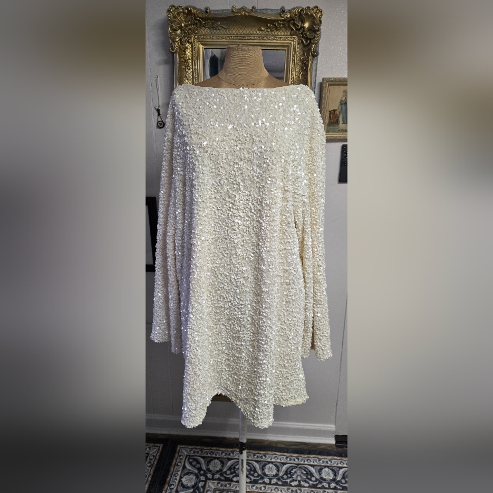 Sequin Embellished Cream Dress